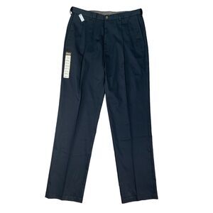 Haggar Pant Mens 36 Navy Classic Fit Non Iron Pleated Front Stretch High Rise